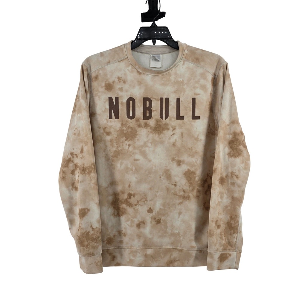 NOBULL Women Tie Dye Crewneck Sweatshirt Tan Brown Pullover Large athletic